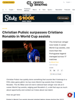 Christian Pulisic surpasses Cristiano Ronaldo in World Cup assists