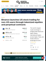 Binance launches US stock trading for non-US users through tokenized equities and perpetual contracts