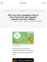 XRP Proves More Adaptable as Bitcoin Faces “Social Test” Over Quantum Upgrade, Says XRPL Validator