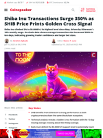 Shiba Inu Transactions Surge 350% as SHIB Price Prints Golden Cross Signal - Coinspeaker