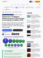 Ethereum's 12 Biggest Wallets Expose 6 Exchanges Controlling 6.6 Million ETH
