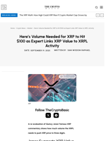 Here’s Volume Needed for XRP to Hit $100 as Expert Links XRP Value to XRPL Activity
