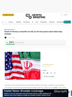 Strait of Hormuz ceasefire at risk as US-Iran peace deal odds drop sharply