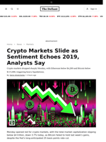 Crypto Markets Slide as Sentiment Echoes 2019, Analysts Say - 