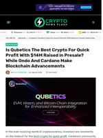 Is Qubetics The Best Crypto For Quick Profit With $14M Raised in Presale? While Ondo And Cardano Make Blockchain Advancements  - Crypto News Flash