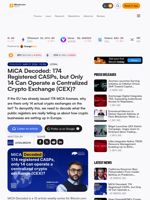 MiCA Decoded: 174 Registered CASPs, but Only 14 Can Operate a Centralized Crypto Exchange (CEX)? – Legal Bitcoin News