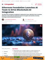 Ethereum Foundation Launches AI Team to Drive Blockchain-AI Integration - Coinspeaker
