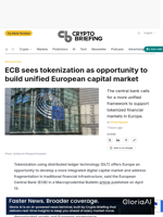 ECB sees tokenization as opportunity to build unified European capital market