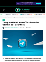 Telegram Wallet Now Offers Zero-Fee USDT in 60+ Countries - Crypto News Flash