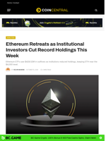 Ethereum Retreats as Institutional Investors Cut Record Holdings