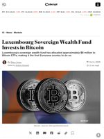 Luxembourg Sovereign Wealth Fund Invests in Bitcoin - Decrypt