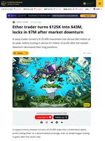 ETH Trader turns $125K into $43M, locks in $7M after market downturn