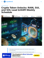 Crypto Token Unlocks: RAIN, SUI, and SOL Lead the $244M