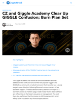 CZ and Giggle Academy Clear Up Confusion; Burn Plan Set