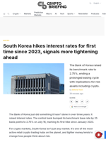 South Korea hikes interest rates for first time since 2023, signals more tightening ahead