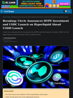 Circle Announces HYPE Investment and USDC Launch on Hyperliquid