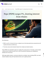 Pepe (PEPE) surges 9%, drawing interest from whales
