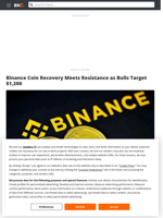 Binance Coin Recovery Meets Resistance as Bulls Target $1,200 - Brave New Coin