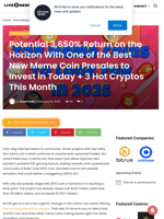 Potential 3,650% Return on the Horizon With One of the Best New Meme Coin Presales to Invest in Today + 3 Hot Cryptos This Month | Live Bitcoin News