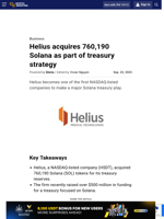 Helius acquires 760,190 Solana as part of treasury strategy