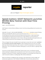 Speed matters: GOAT Network Launches BitVM2 Beta Testnet with Real-Time Proving