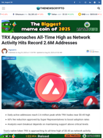 TRX Approaches All-Time High as Network Activity Hits Record 2.6M Addresses