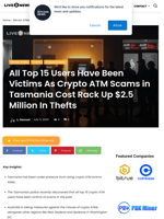 All Top 15 Users Have Been Victims As Crypto ATM Scams in Tasmania Cost Rack Up $2.5 Million In Thefts | Live Bitcoin News