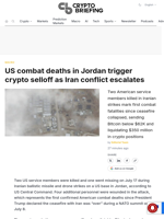 US combat deaths in Jordan trigger crypto selloff as Iran conflict escalates