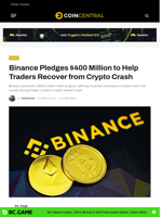 Binance Pledges $400 Million to Help Traders Recover from Crypto Crash - CoinCentral