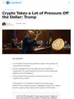 Crypto Takes a Lot of Pressure Off the Dollar: Trump