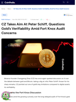 CZ Takes Aim At Peter Schiff, Questions Gold’s Verifiability Amid Fort Knox Audit Concerns