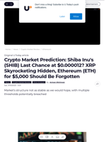 Crypto Market Prediction: Shiba Inu's (SHIB) Last Chance at $0.000012? XRP Skyrocketing Hidden, Ethereum (ETH) for $5,000 Should Be Forgotten - U.Today