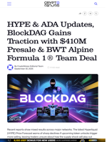 HYPE & ADA Updates, BlockDAG Gains Traction with $410M Presale & BWT Alpine Formula 1® Team Deal