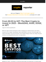 Best Crypto to Invest in 2025: BlockDAG, Avalanche, Dogecoin, and Aptos Breakdown