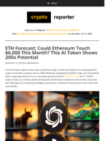 ETH Forecast: Could Ethereum Touch $6,000 This Month? This AI Token Shows 200x Potential