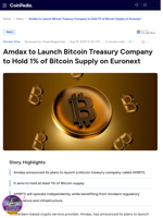 Amdax to Launch Bitcoin Treasury Company to Hold 1% of Bitcoin Supply on Euronext