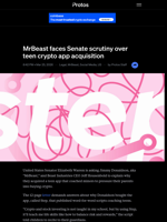 MrBeast faces Senate scrutiny over teen crypto app acquisition