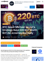 BTC News: Michael Saylor’s Strategy Buys 220 BTC Worth $27.2M Amid Market Rally | Live Bitcoin News