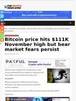 Bitcoin price hits $111K November high but bear market fears persist - The Crypto News Wire