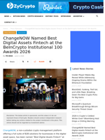 ChangeNOW Named Best Digital Assets Fintech at the BeInCrypto Institutional 100 Awards 2026