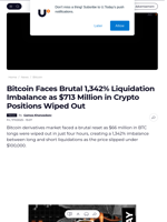 Bitcoin Faces Brutal 1,342% Liquidation Imbalance as $713 Million in Crypto Positions Wiped Out - U.Today