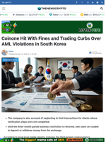 Coinone Hit With Fines and Trading Curbs Over AML Violations in South Korea - TheNewsCrypto