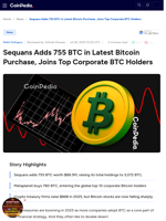 Sequans Adds 755 BTC in Latest Bitcoin Purchase, Joins Top Corporate BTC Holders