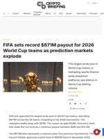 FIFA sets record $871M payout for 2026 World Cup teams as prediction markets explode