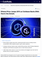 Ethena Price Jumps 20% as Coinbase Backs ENA: Here’s the Details