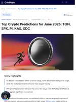 Top Crypto Predictions for June 2025: TON, SPX, PI, KAS, XDC