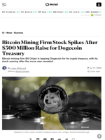 Bitcoin Mining Firm Stock Spikes After $500 Million Raise for Dogecoin Treasury - Decrypt