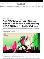 Sui DEX Momentum Teases Expansion Plans After Hitting $100 Million in Daily Volume - 