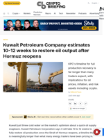 Kuwait Petroleum Company estimates 10-12 weeks to restore oil output after Hormuz reopens