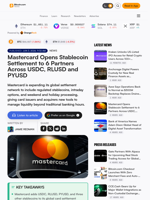 Mastercard Opens Stablecoin Settlement to 6 Partners Across USDC, RLUSD and PYUSD – Bitcoin News